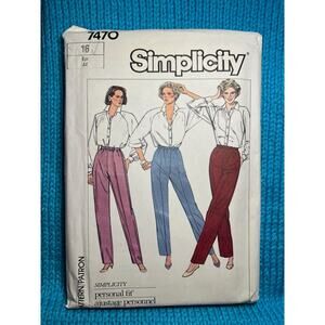 Simplicity Sewing Pattern 7470 straight leg pants size 16